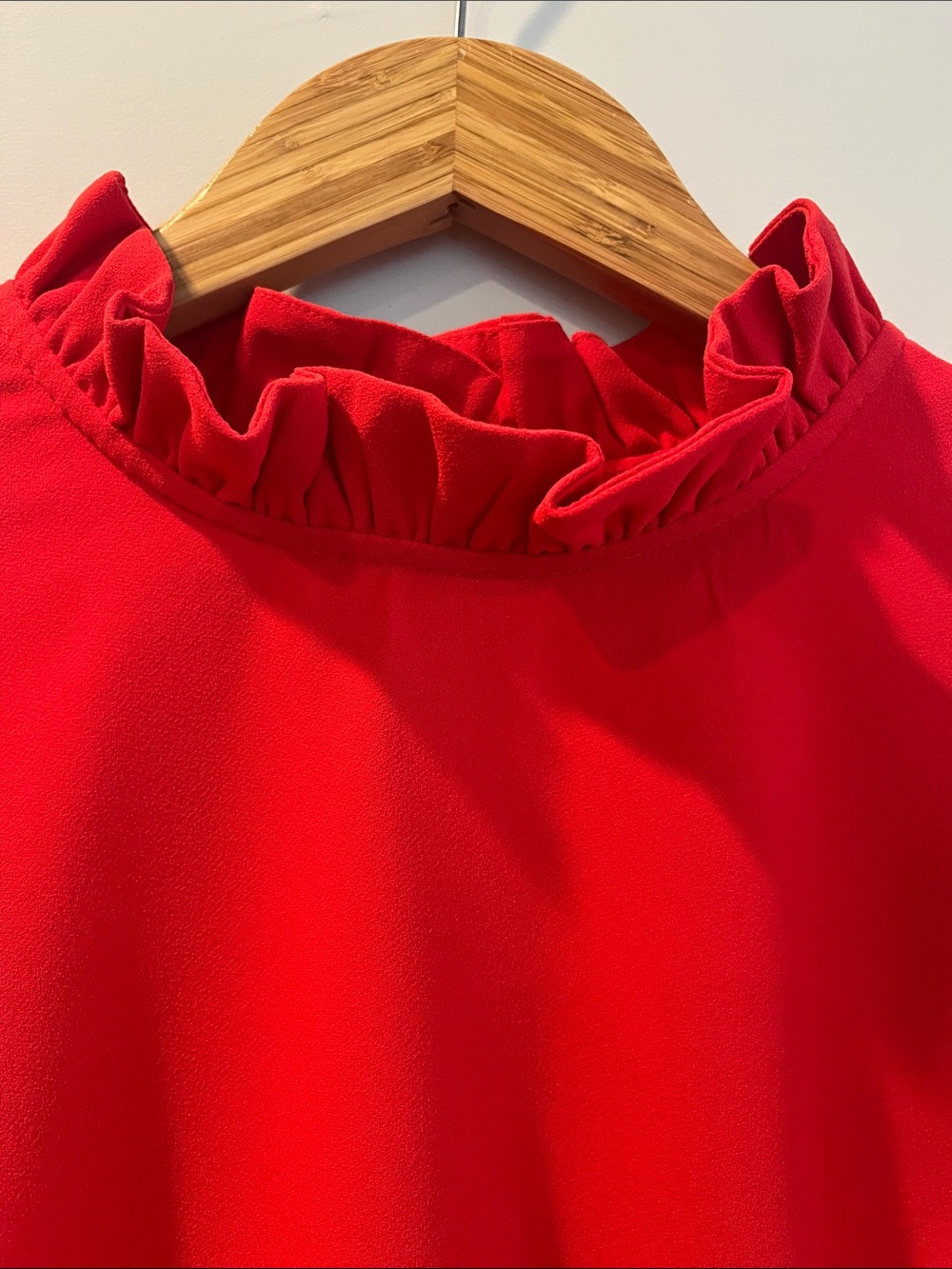 J. Crew Red Ruffle Mock-Neck Blouse - Picture 2 of 5